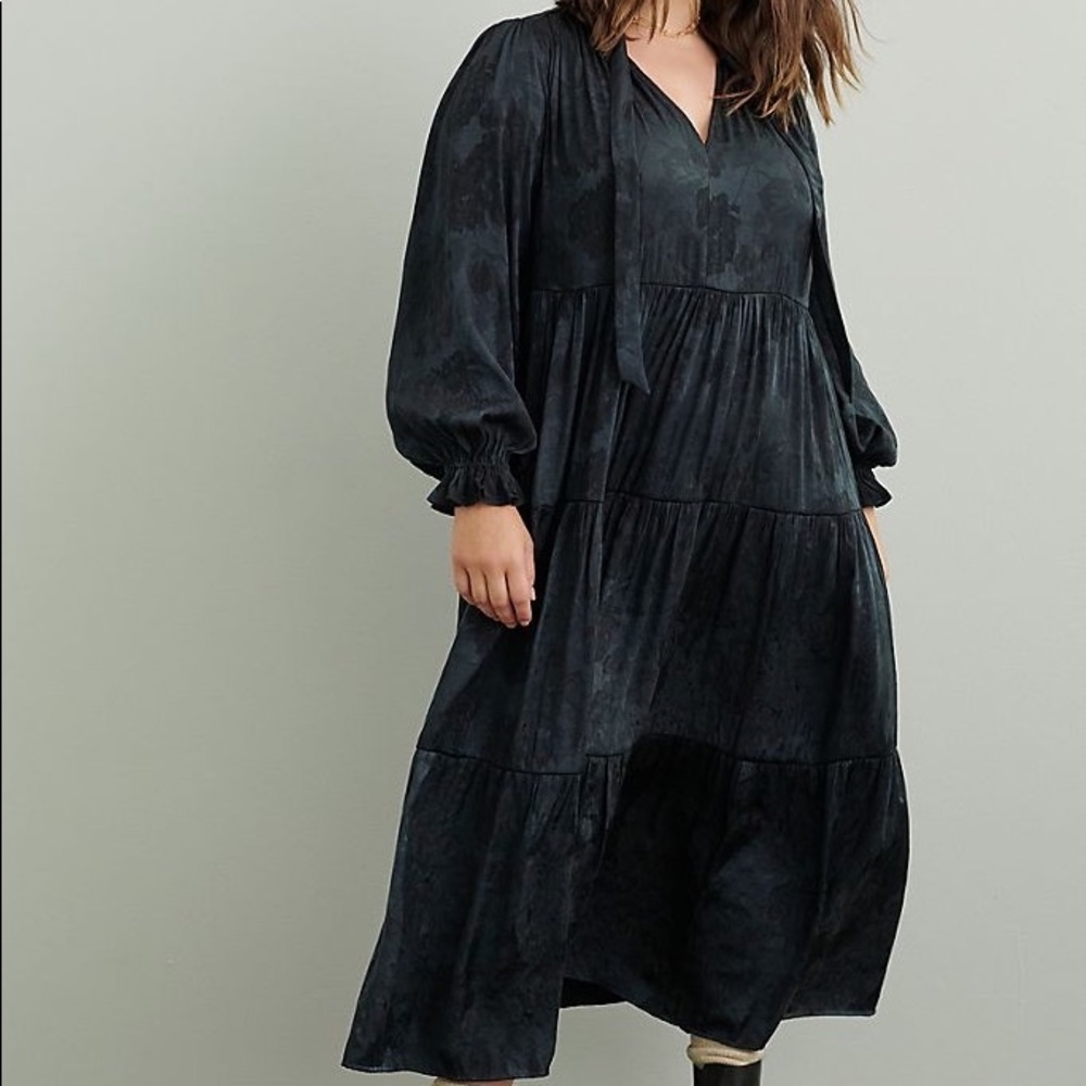 Anthropologie Maeve Black Floral Tiered Maxi Dress (2x)